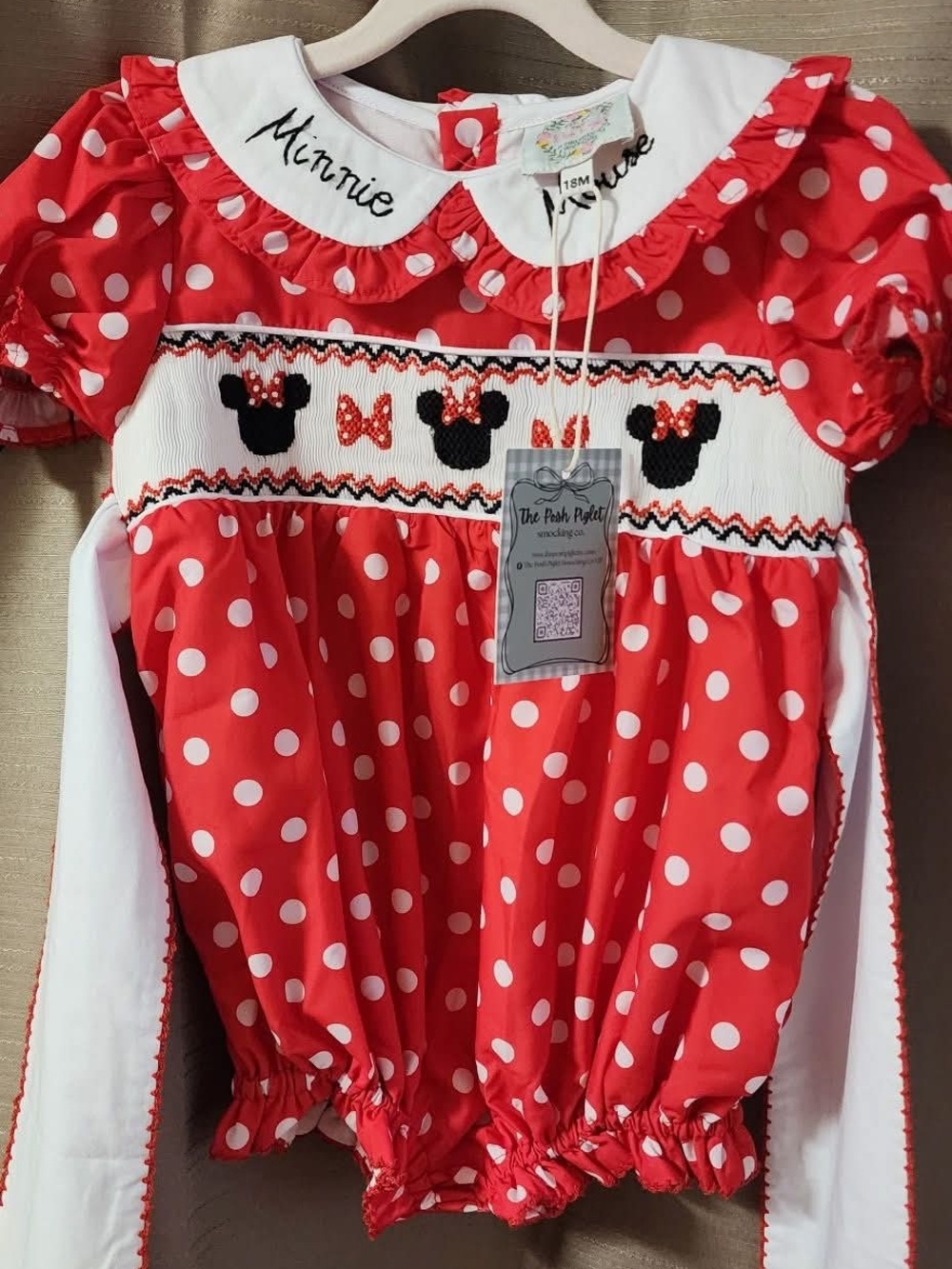 18m NWT POSH PIGLET Minnie Mouse Red Polka Dot Smocked BUBBLE